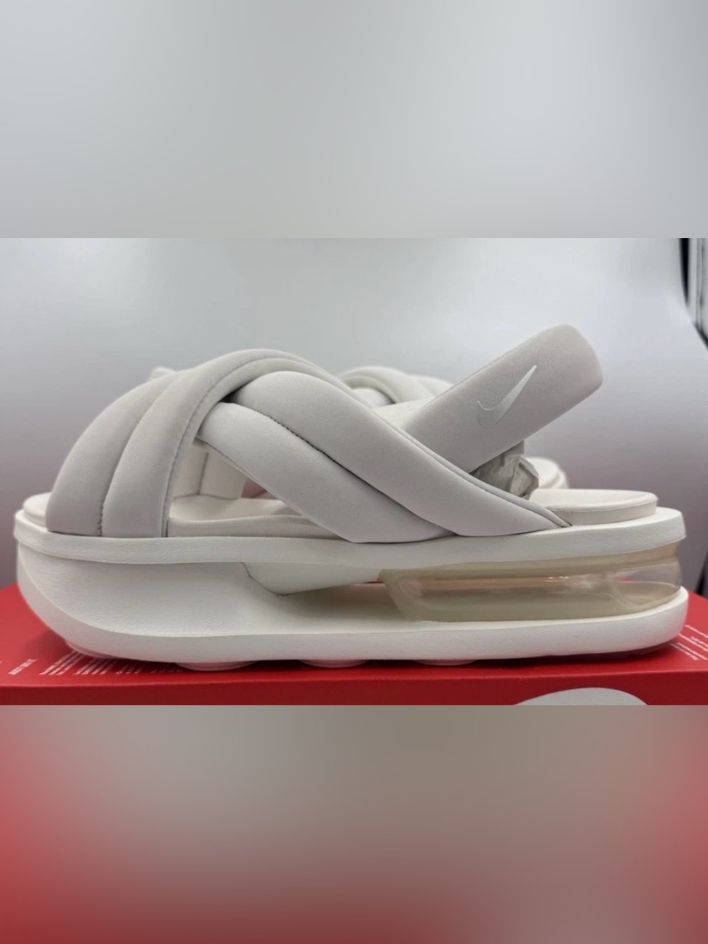 Nike White Braided Platform Slide Sandals with Visible Air Unit